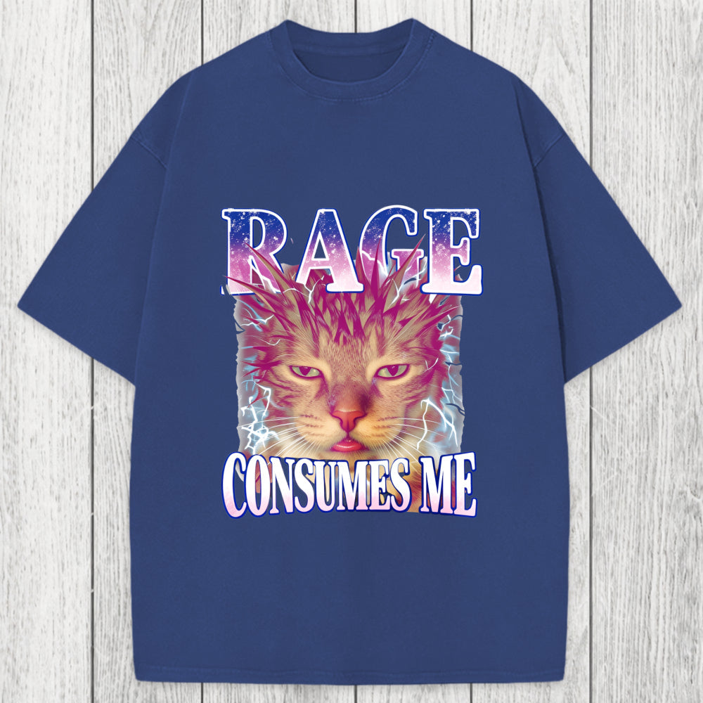 Tokyosol Rage Consumes Me Cat Funny Pet Meme Washed T-Shirt
