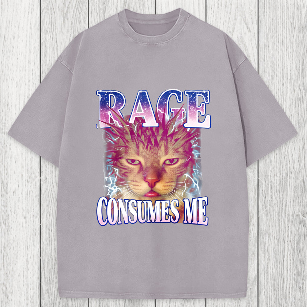 Tokyosol Rage Consumes Me Cat Funny Pet Meme Washed T-Shirt