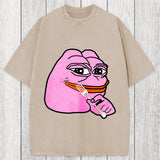 Tokyosol Pink Pepe Frog Meme Washed T-Shirt