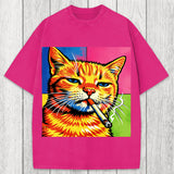 Tokyosol Cat Smoking Cigarette Washed T-Shirt