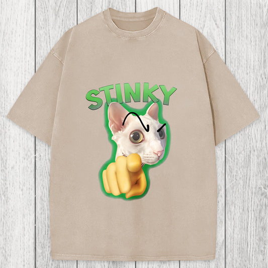 Tokyosol Stinky Funny Cat Meme Washed T-Shirt