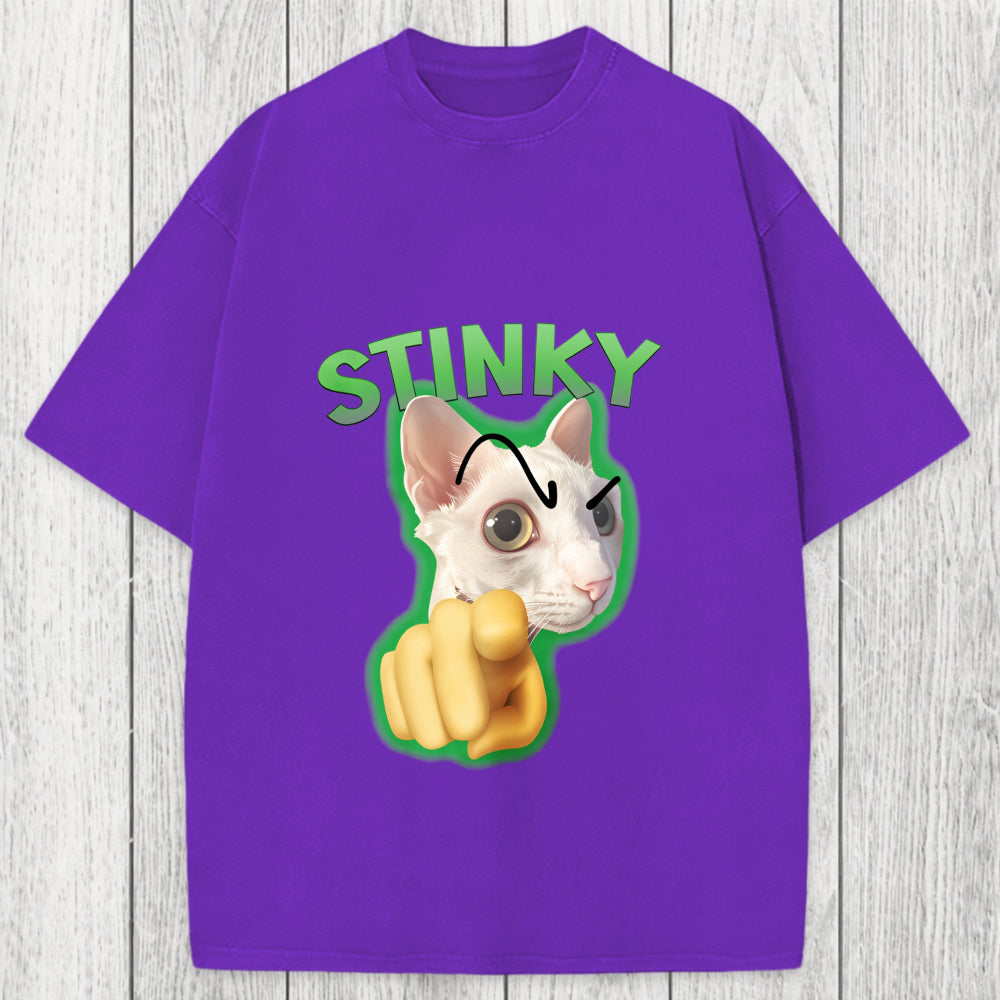 Tokyosol Stinky Funny Cat Meme Washed T-Shirt