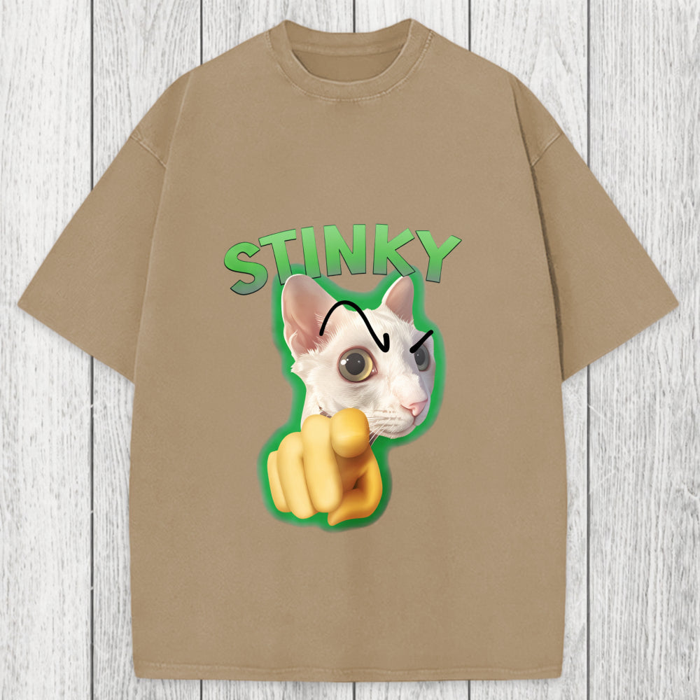 Tokyosol Stinky Funny Cat Meme Washed T-Shirt