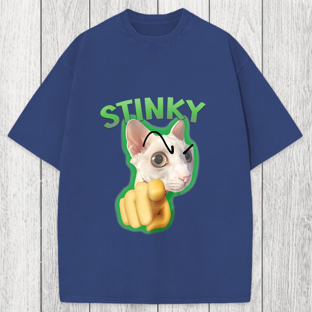 Tokyosol Stinky Funny Cat Meme Washed T-Shirt