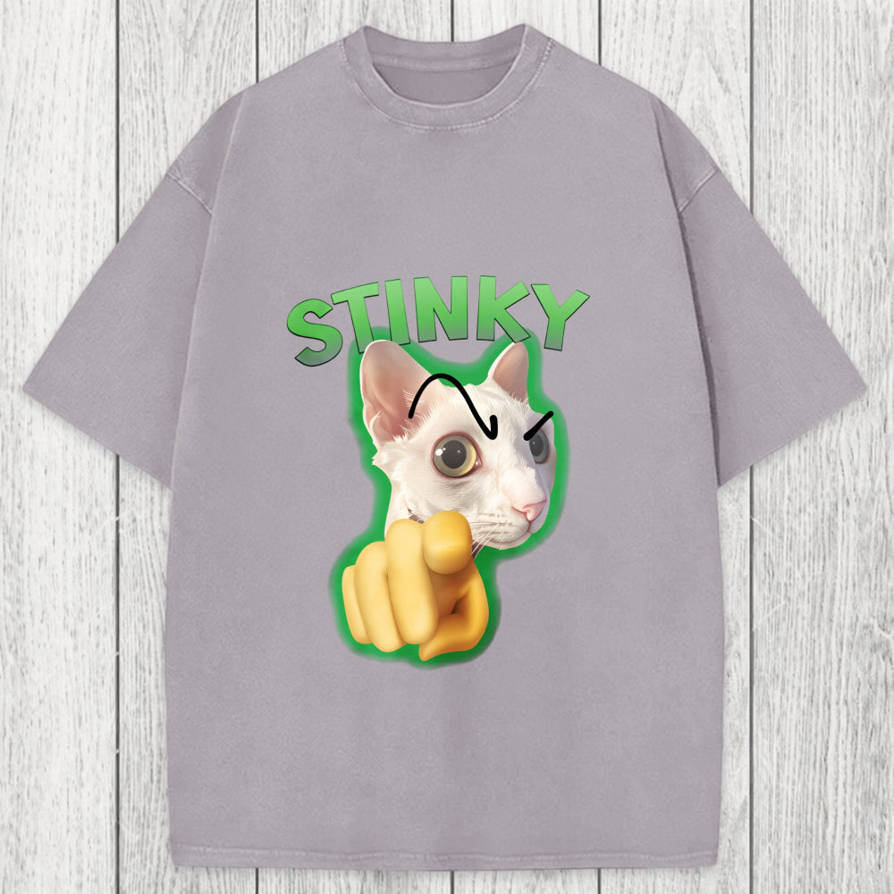 Tokyosol Stinky Funny Cat Meme Washed T-Shirt