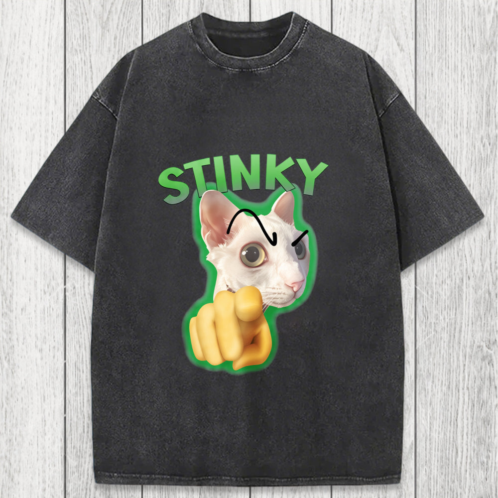 Tokyosol Stinky Funny Cat Meme Washed T-Shirt