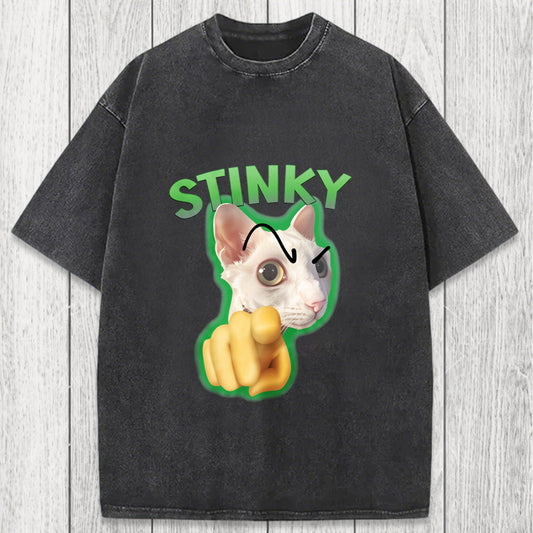 Tokyosol Stinky Funny Cat Meme Washed T-Shirt