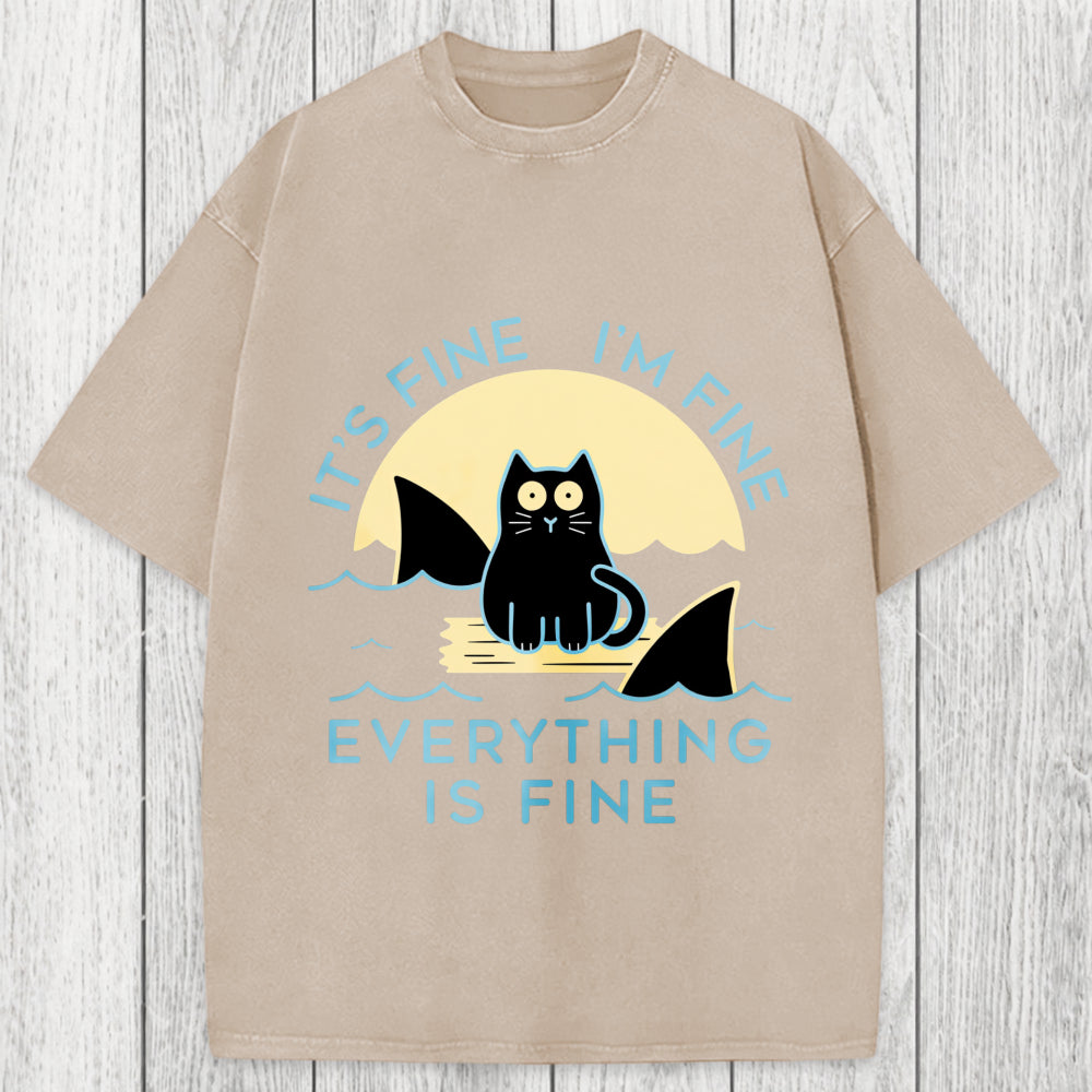 Tokyosol Everything Is Fine Cat Sea Washed T-Shirt