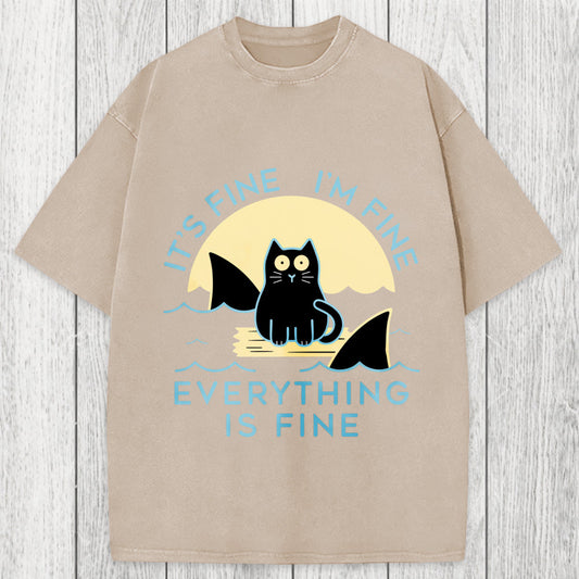 Tokyosol Everything Is Fine Cat Sea Washed T-Shirt