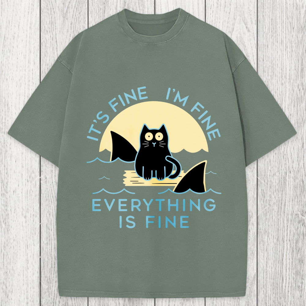 Tokyosol Everything Is Fine Cat Sea Washed T-Shirt