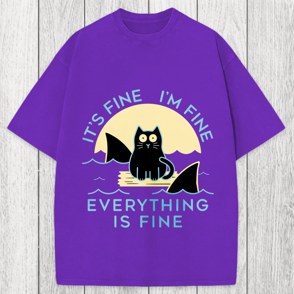 Tokyosol Everything Is Fine Cat Sea Washed T-Shirt