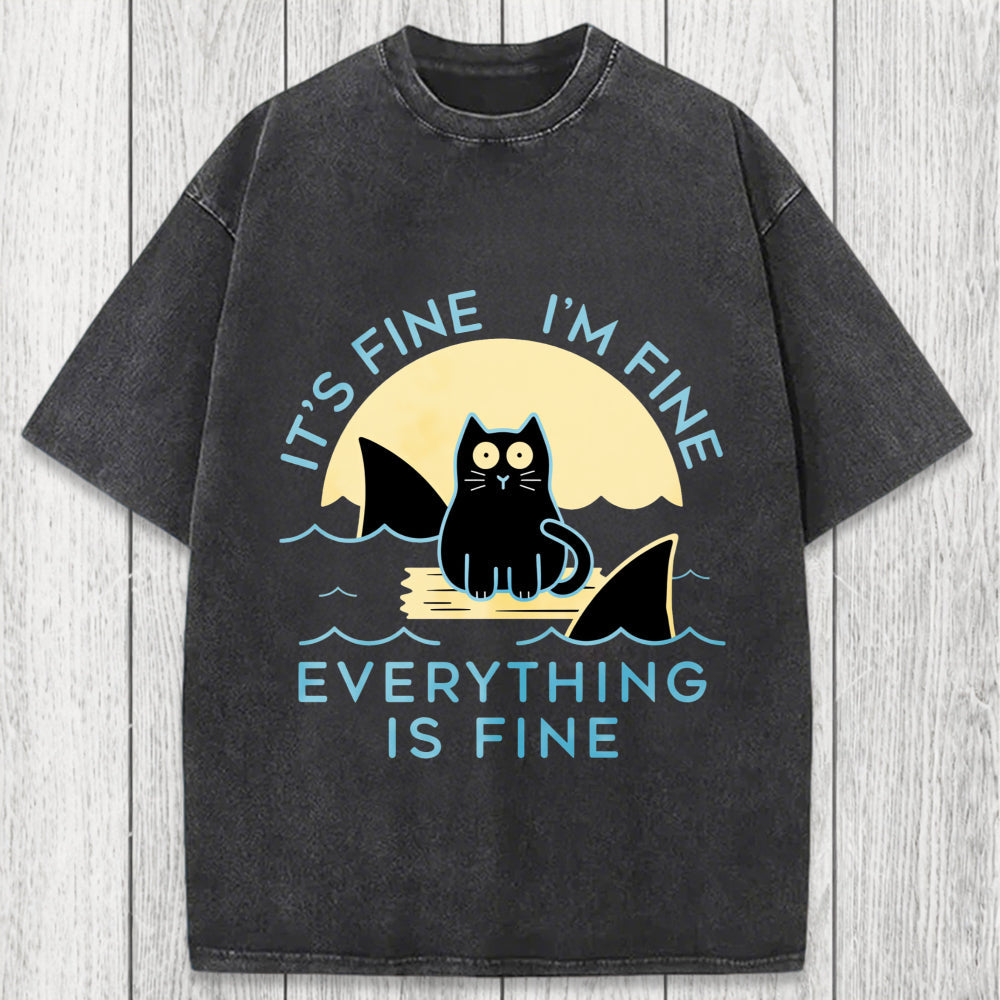 Tokyosol Everything Is Fine Cat Sea Washed T-Shirt