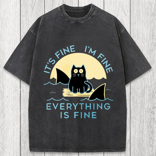 Tokyosol Everything Is Fine Cat Sea Washed T-Shirt