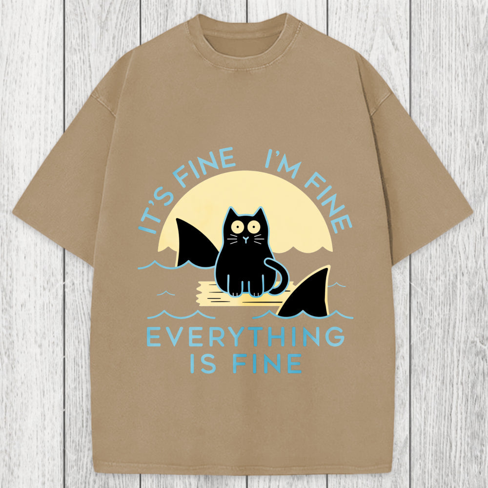 Tokyosol Everything Is Fine Cat Sea Washed T-Shirt