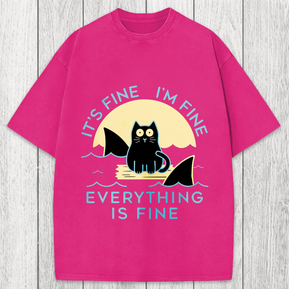 Tokyosol Everything Is Fine Cat Sea Washed T-Shirt