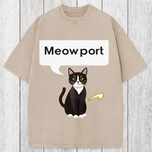 Tokyosol Meowport Funny Cat Washed T-Shirt