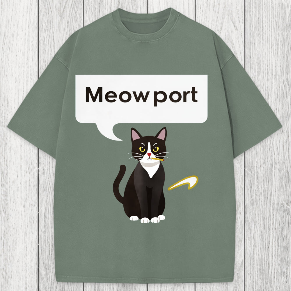 Tokyosol Meowport Funny Cat Washed T-Shirt