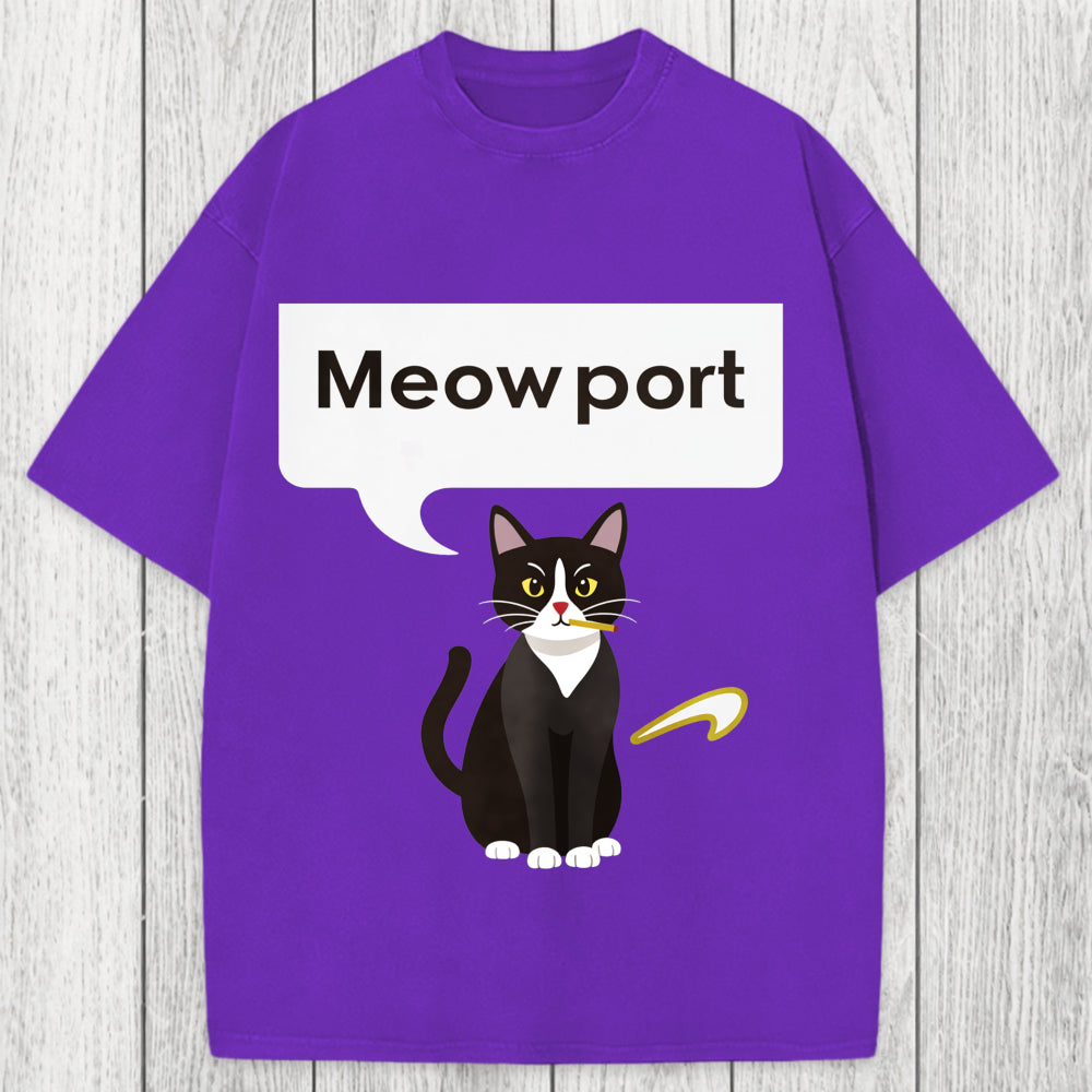Tokyosol Meowport Funny Cat Washed T-Shirt
