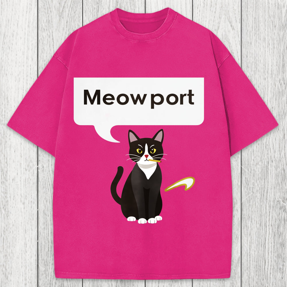 Tokyosol Meowport Funny Cat Washed T-Shirt