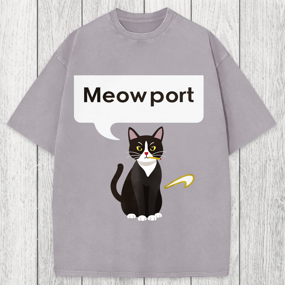 Tokyosol Meowport Funny Cat Washed T-Shirt
