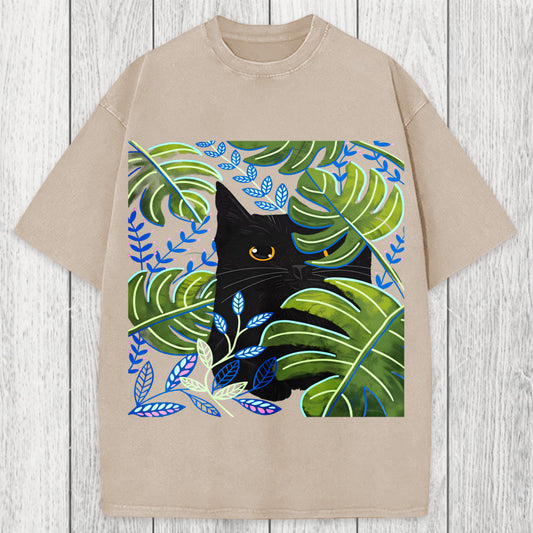 Tokyosol Cat In The Monstera Washed T-Shirt