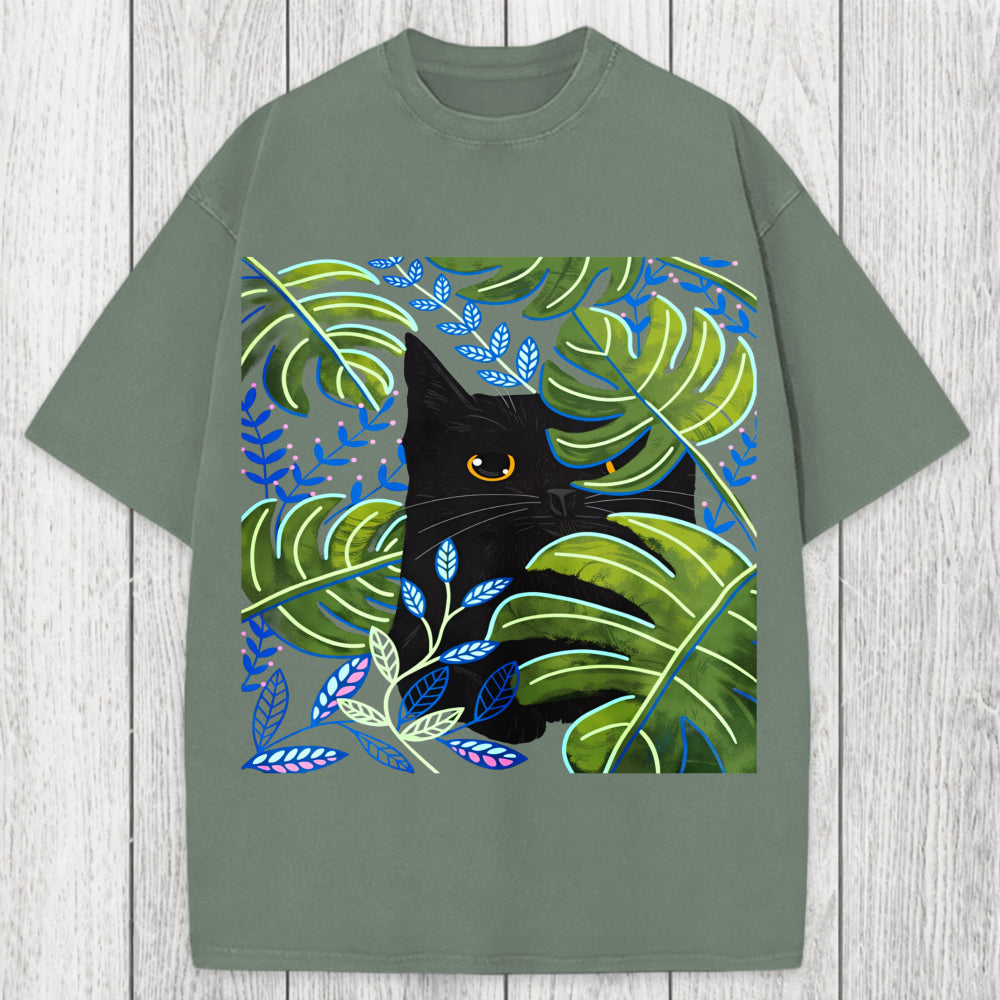 Tokyosol Cat In The Monstera Washed T-Shirt