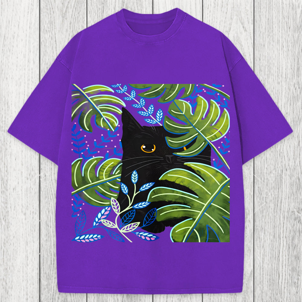 Tokyosol Cat In The Monstera Washed T-Shirt