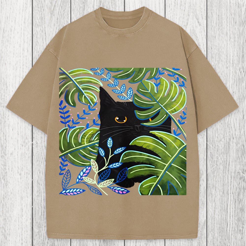 Tokyosol Cat In The Monstera Washed T-Shirt
