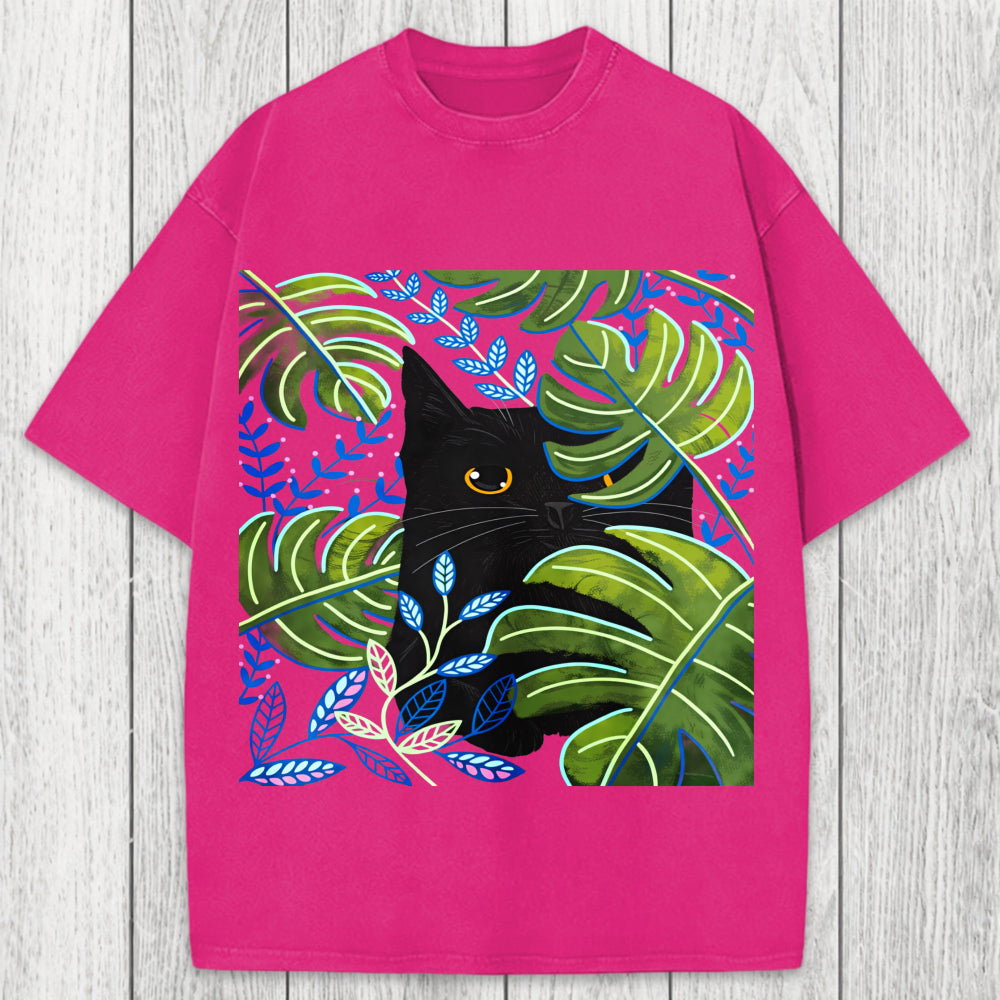 Tokyosol Cat In The Monstera Washed T-Shirt