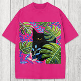 Tokyosol Cat In The Monstera Washed T-Shirt