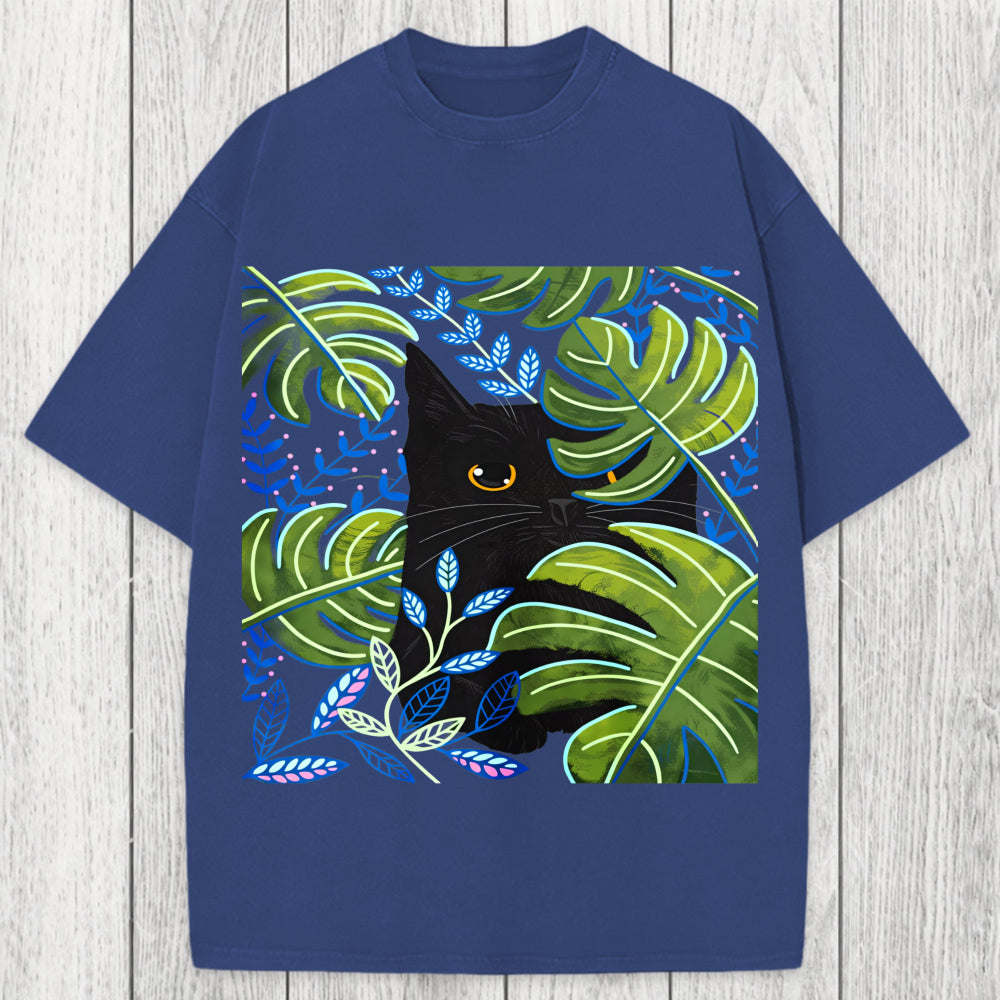 Tokyosol Cat In The Monstera Washed T-Shirt