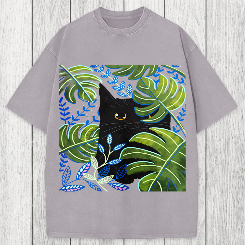 Tokyosol Cat In The Monstera Washed T-Shirt