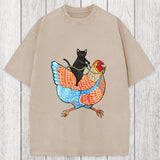 Tokyosol Black Cat On a Wyandotte Chicken Washed T-Shirt