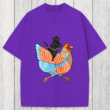 Tokyosol Black Cat On a Wyandotte Chicken Washed T-Shirt