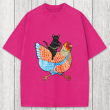 Tokyosol Black Cat On a Wyandotte Chicken Washed T-Shirt