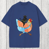 Tokyosol Black Cat On a Wyandotte Chicken Washed T-Shirt