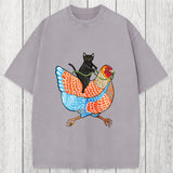 Tokyosol Black Cat On a Wyandotte Chicken Washed T-Shirt