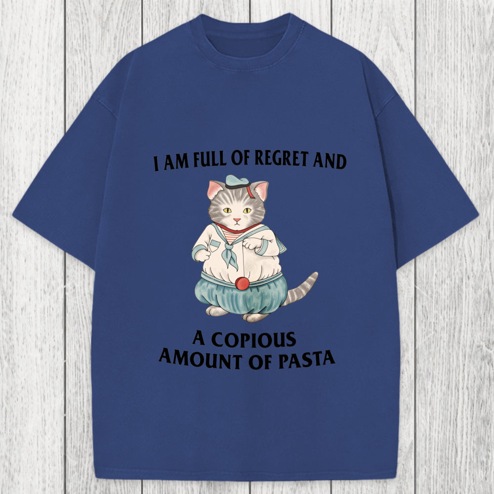 Tokyosol I Am Full Of Regret And A Copious Amount Of Pasta Cats Meme Washed T-Shirt
