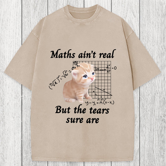 Tokyosol Maths Ain't Real Cat Meme Washed T-Shirt