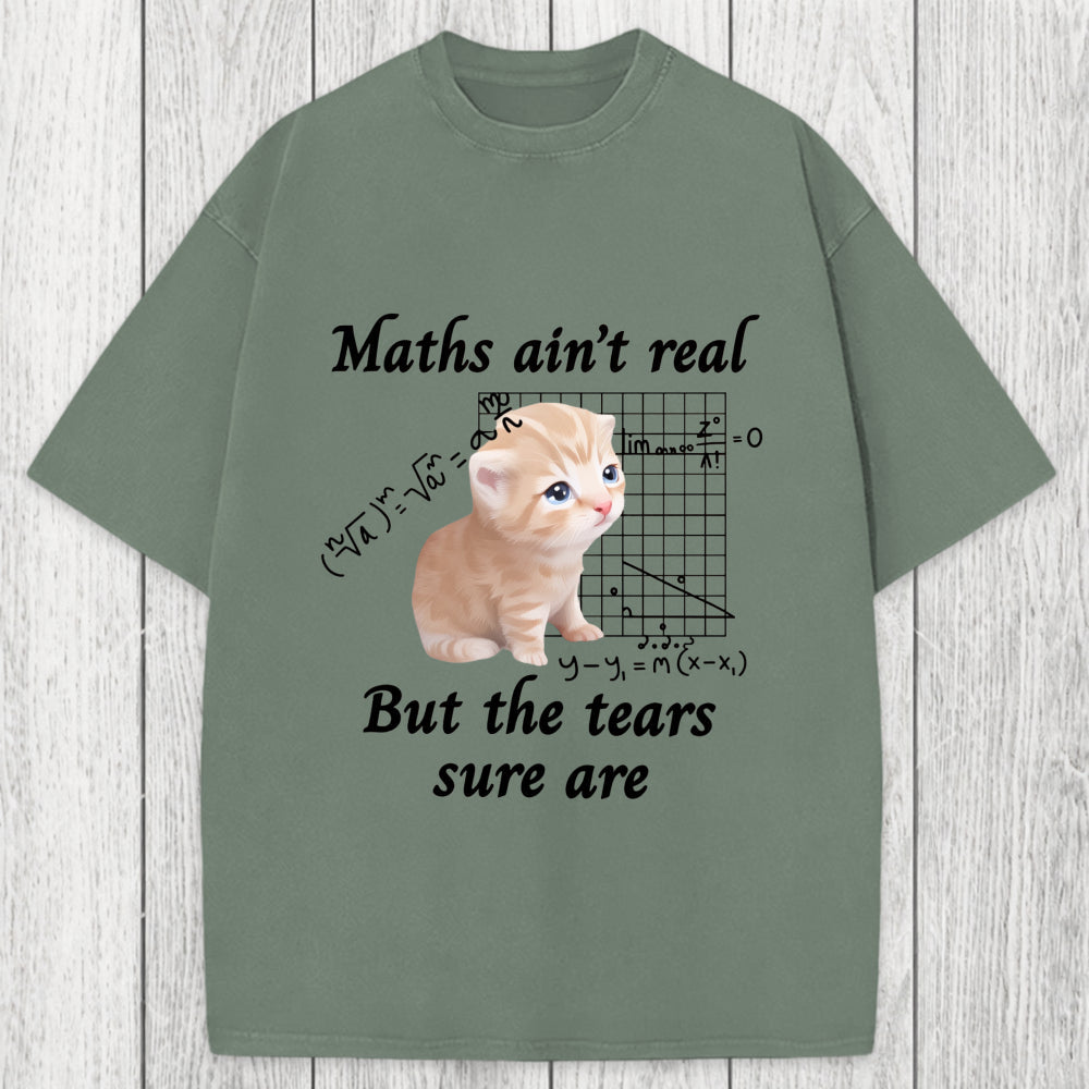 Tokyosol Maths Ain't Real Cat Meme Washed T-Shirt
