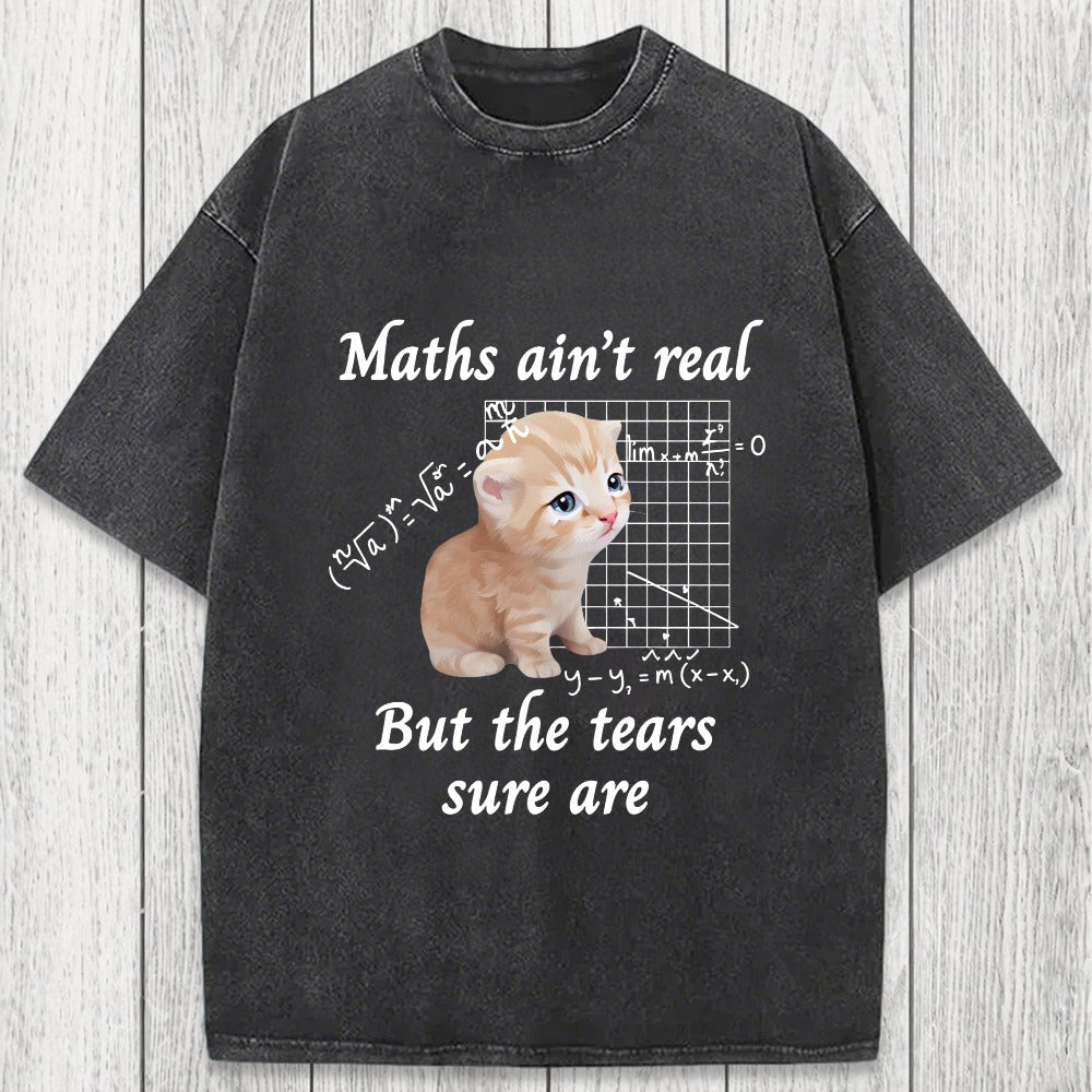 Tokyosol Maths Ain't Real Cat Meme Washed T-Shirt