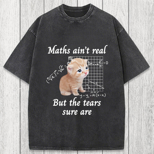 Tokyosol Maths Ain't Real Cat Meme Washed T-Shirt
