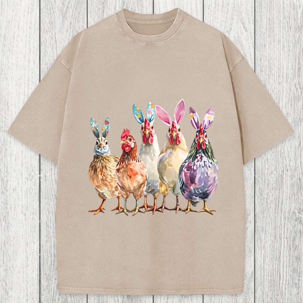Tokyosol Funny Chicken Easter Washed T-Shirt