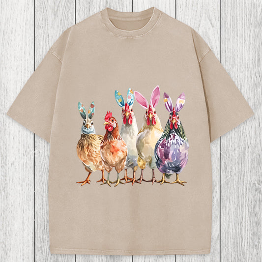 Tokyosol Funny Chicken Easter Washed T-Shirt