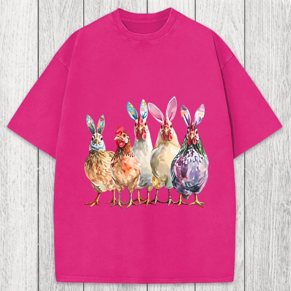 Tokyosol Funny Chicken Easter Washed T-Shirt
