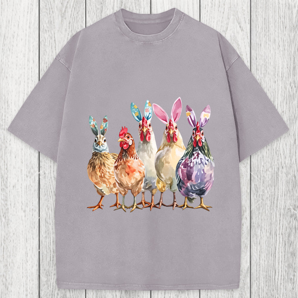 Tokyosol Funny Chicken Easter Washed T-Shirt
