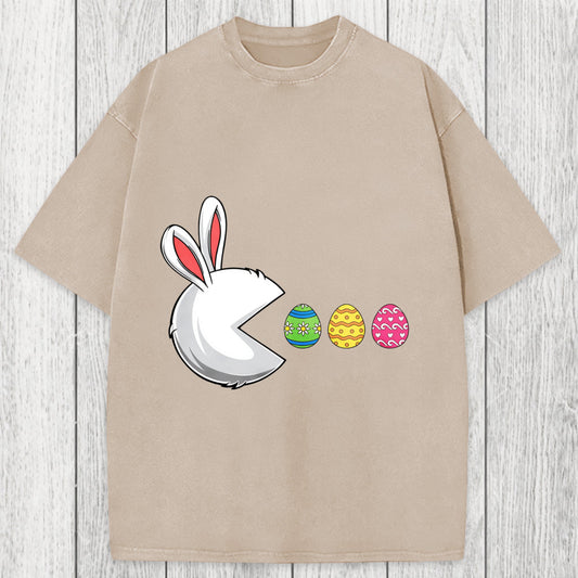Tokyosol Funny Easter Bunny Egg Hunter Washed T-Shirt