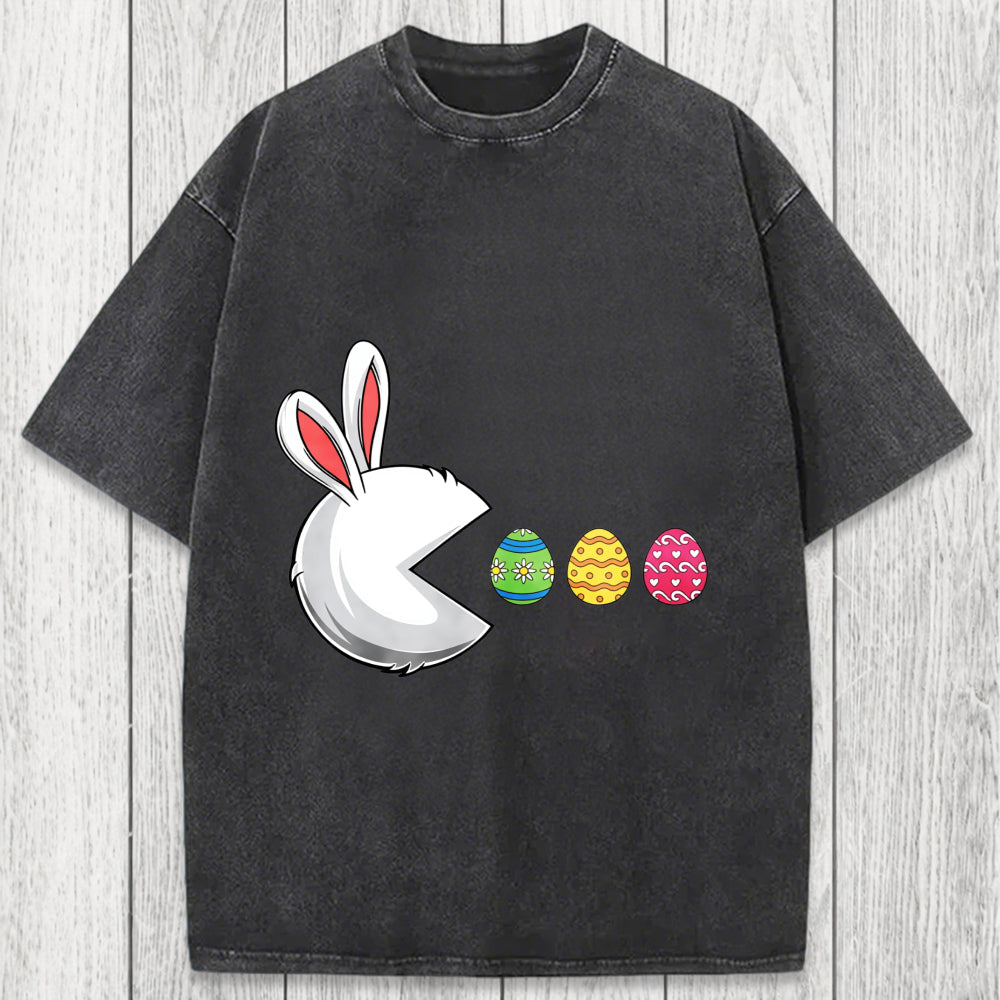 Tokyosol Funny Easter Bunny Egg Hunter Washed T-Shirt