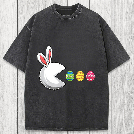 Tokyosol Funny Easter Bunny Egg Hunter Washed T-Shirt