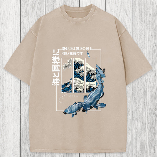 Tokyosol Koi Fish Great Wave Washed T-Shirt